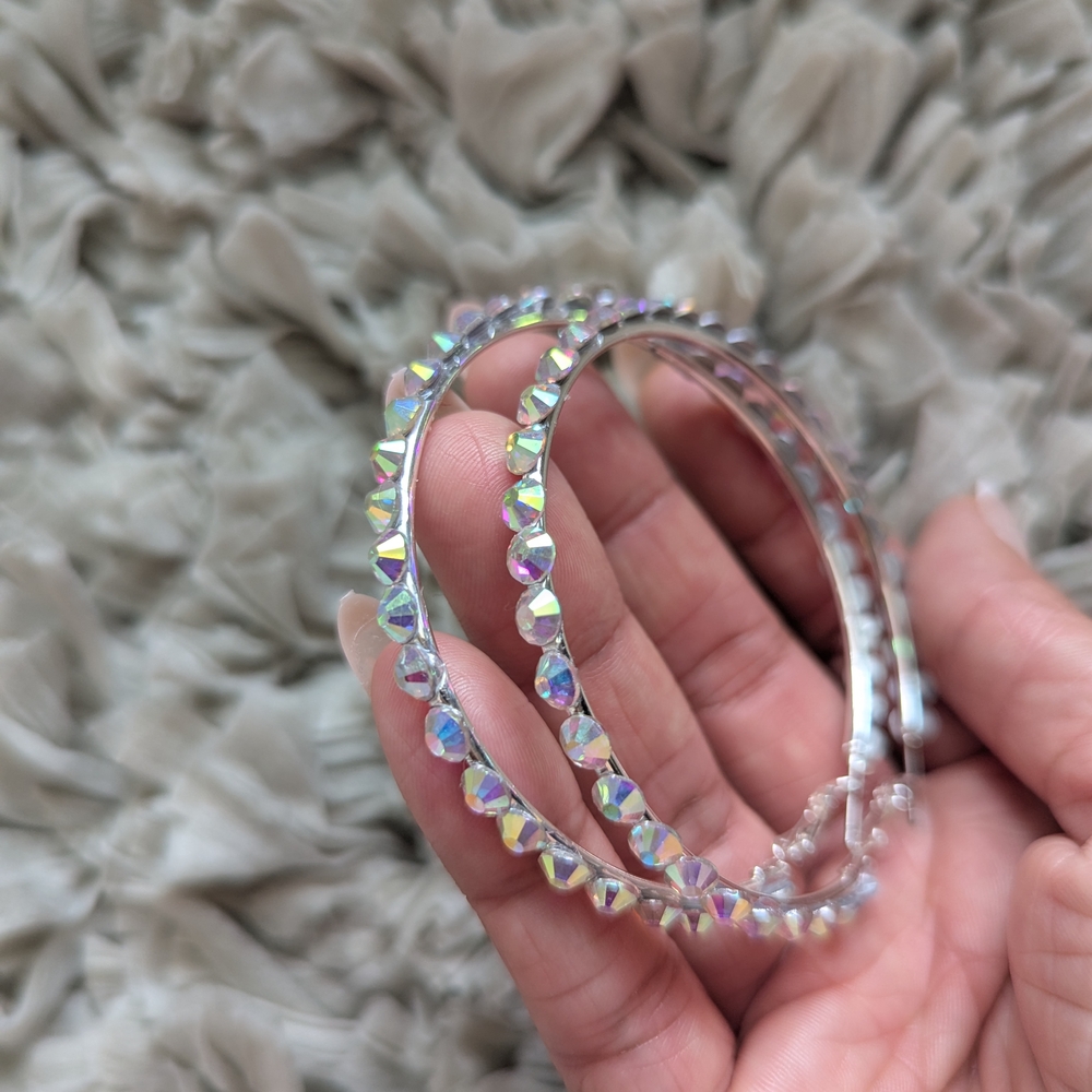 New! Glass Rhinestone Large Light Weight Dance Hoop Earrings